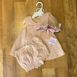 Catherine Malandrino Mini pink dress, bloomers and bonnet. Size 9 month